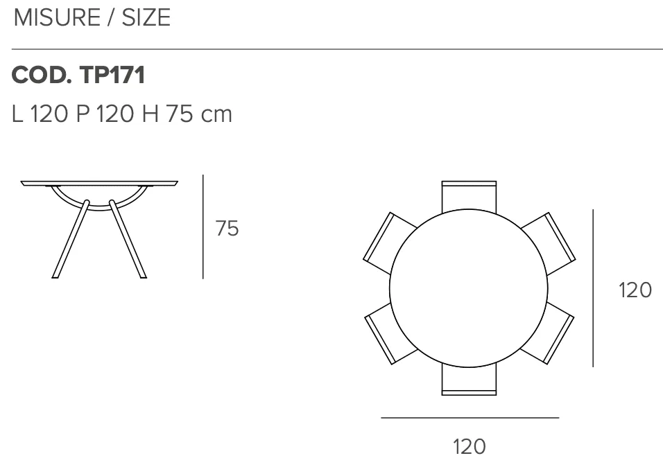 Размеры стола Target Point Smile, D120 см, TP171